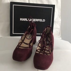 Karl Lagerfeld Bordeaux Velvet Ankle Lace Shoe